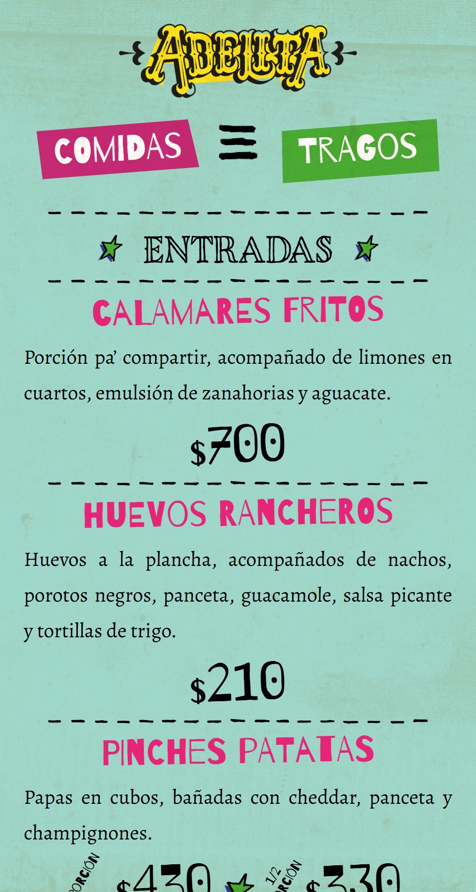 Adelita menu