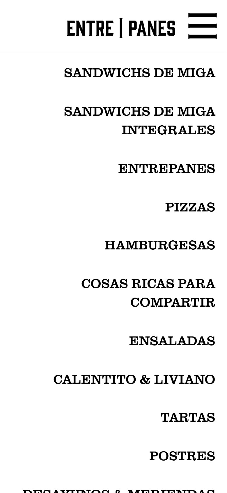 Entrepanes menu